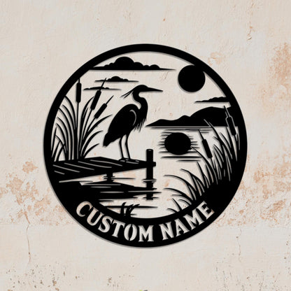 Custom Heron Metal Wall, Personalized Heron Name Sign, Decor For Room, Heron Metal Sign, Gift for dad, Animal Sign, Heron Gift,Birthday Gift