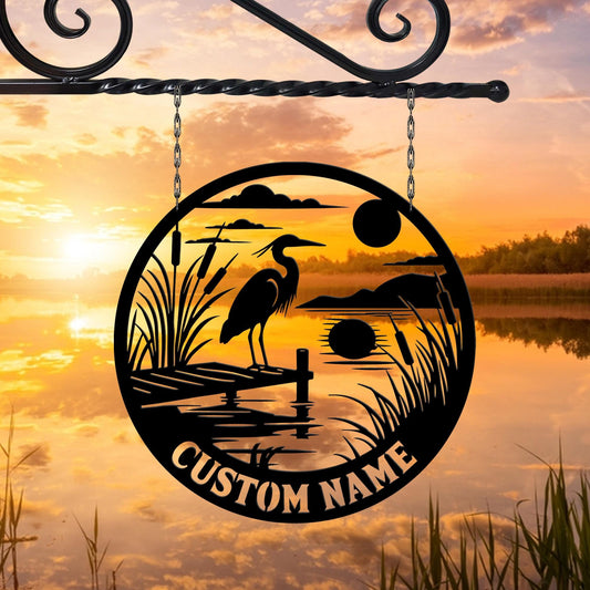 Custom Heron Metal Wall, Personalized Heron Name Sign, Decor For Room, Heron Metal Sign, Gift for dad, Animal Sign, Heron Gift,Birthday Gift