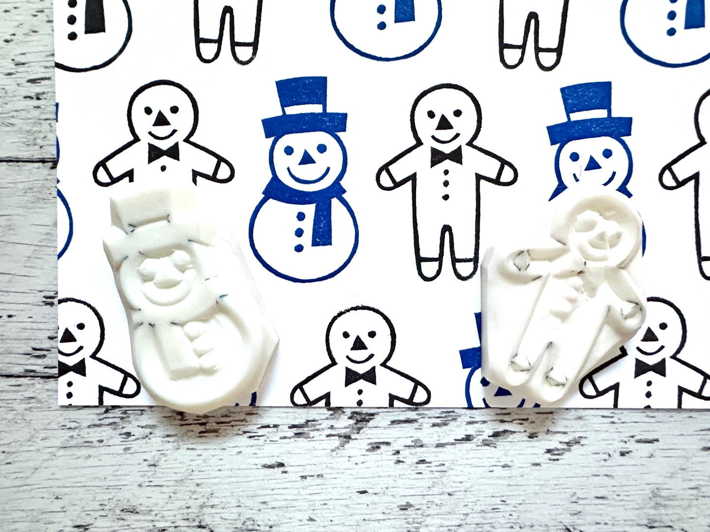 Snowman & Gingerbread Man Rubber Stamp Set | Hand Carved Stamps