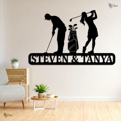 Custom Golf Couple Metal Led Light, Gift for Golf Lovers, Anniversary Gift, Personalized Golf Player Sign, Couple’s Golf Decor, Golf wedding