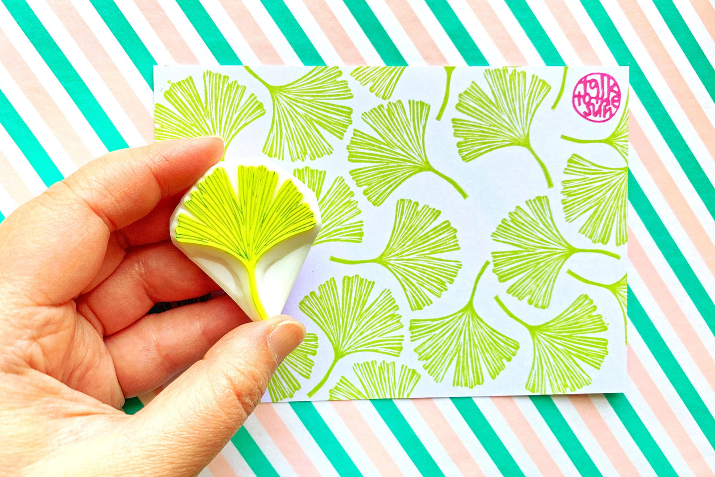 Ginkgo Leaf Rubber Stamp | Hand Carved Stamp | Botanical Design | Style No.3