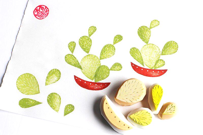 Cactus Rubber Stamp Set | Hand Carved Stamps | Garden Inspired Design | Style No.1
