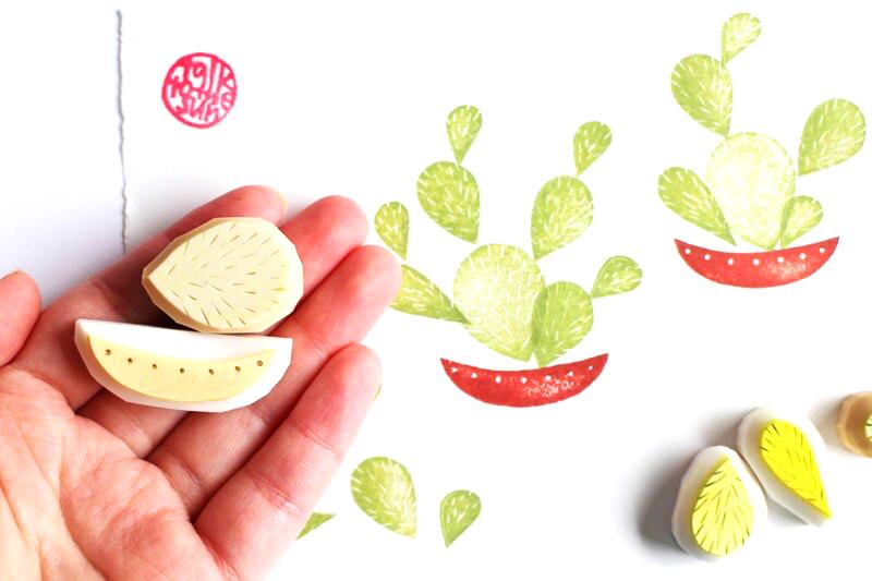 Cactus Rubber Stamp Set | Hand Carved Stamps | Garden Inspired Design | Style No.1