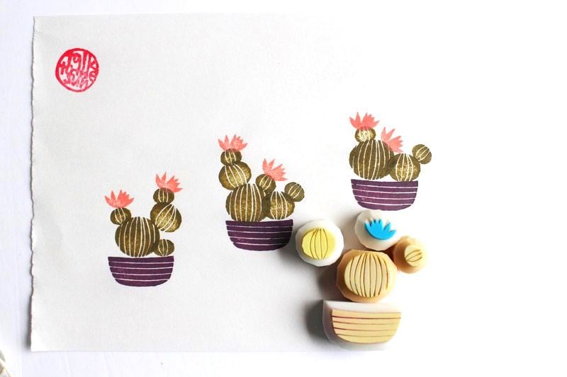 Cactus Rubber Stamp Set | Hand Carved Stamps | Garden Inspired Design | Style No.2