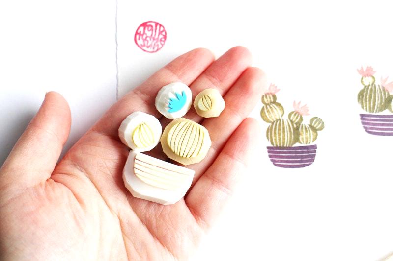 Cactus Rubber Stamp Set | Hand Carved Stamps | Garden Inspired Design | Style No.2