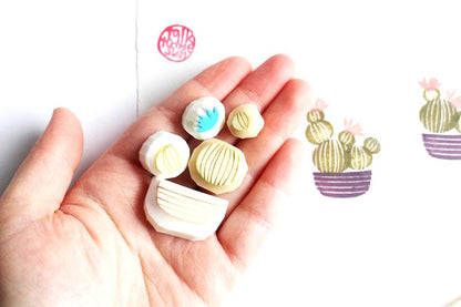 Cactus Rubber Stamp Set | Hand Carved Stamps | Garden Inspired Design | Style No.2