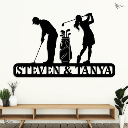 Custom Golf Couple Metal Led Light, Gift for Golf Lovers, Anniversary Gift, Personalized Golf Player Sign, Couple’s Golf Decor, Golf wedding