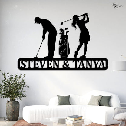 Custom Golf Couple Metal Led Light, Gift for Golf Lovers, Anniversary Gift, Personalized Golf Player Sign, Couple’s Golf Decor, Golf wedding