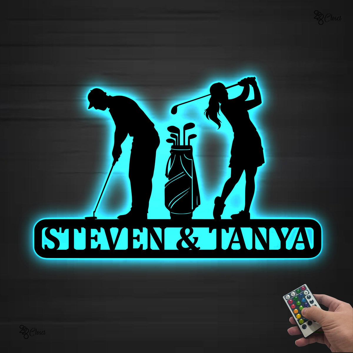 Custom Golf Couple Metal Led Light, Gift for Golf Lovers, Anniversary Gift, Personalized Golf Player Sign, Couple’s Golf Decor, Golf wedding