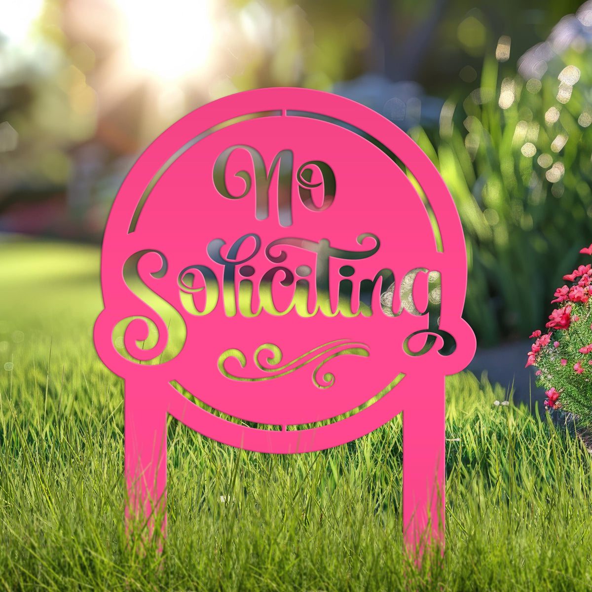 No Soliciting Sign for Yard - Metal Stake for Home Security - Outdoor Entryway Welcome Sign - Charming Lawn Art - Unique Housewarming Gift