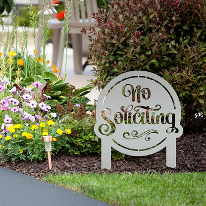 No Soliciting Sign for Yard - Metal Stake for Home Security - Outdoor Entryway Welcome Sign - Charming Lawn Art - Unique Housewarming Gift