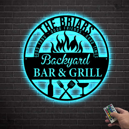 Personalized BBQ Metal Sign Led Light, Backyard Bar & Grill Neon Wall, Gift for Backyard,Custom Grill Neon Light,Patio bar sign,Gift for dad