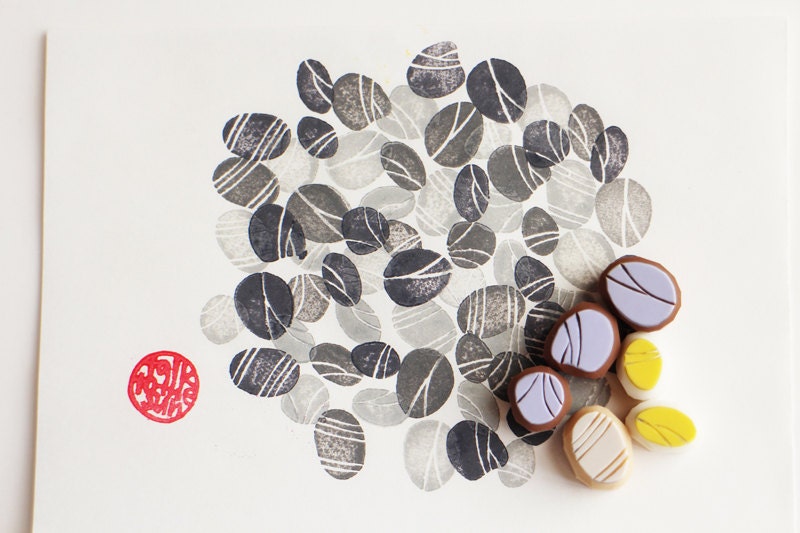 Pebble Rubber Stamp Set | Hand Carved Stamps | Wabi-Sabi Design | Style No.2