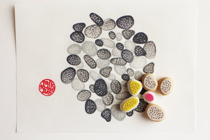 Pebble Rubber Stamp Set | Hand Carved Stamps | Wabi-Sabi Design | Style No.1