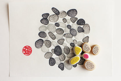 Pebble Rubber Stamp Set | Hand Carved Stamps | Wabi-Sabi Design | Style No.1