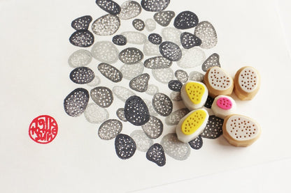 Pebble Rubber Stamp Set | Hand Carved Stamps | Wabi-Sabi Design | Style No.1