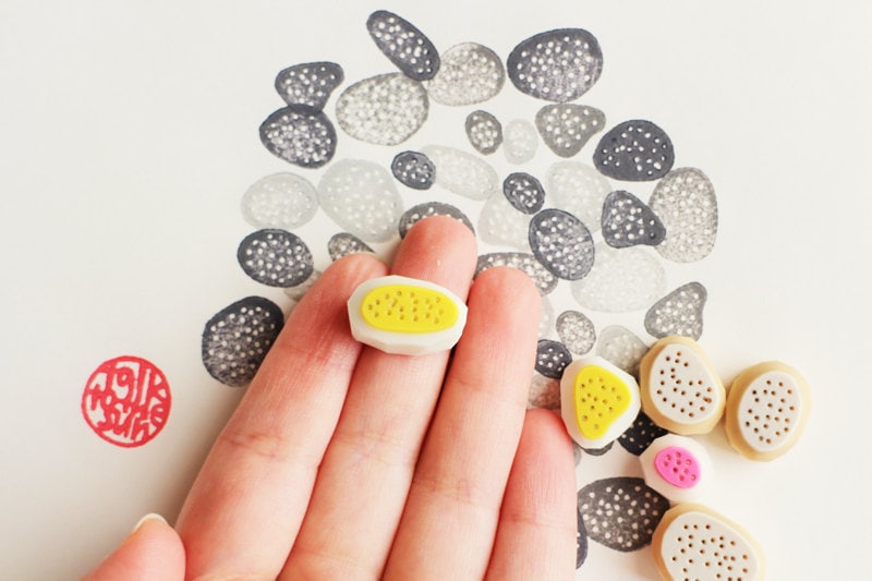 Pebble Rubber Stamp Set | Hand Carved Stamps | Wabi-Sabi Design | Style No.1