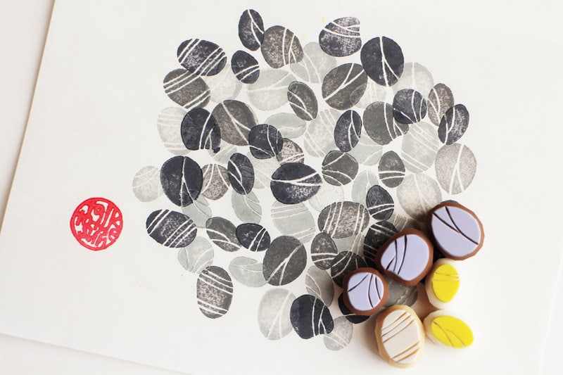 Pebble Rubber Stamp Set | Hand Carved Stamps | Wabi-Sabi Design | Style No.2
