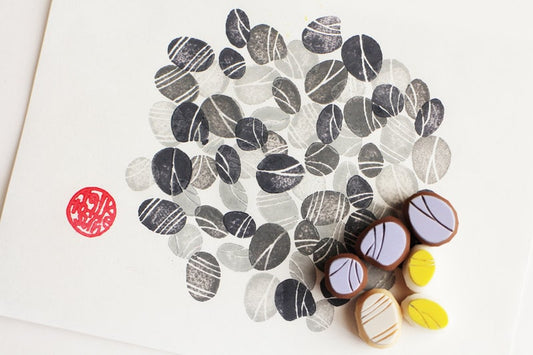 Pebble Rubber Stamp Set | Hand Carved Stamps | Wabi-Sabi Design | Style No.2