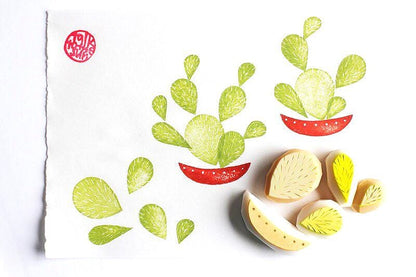 Cactus Rubber Stamp Set | Hand Carved Stamps | Garden Inspired Design | Style No.1