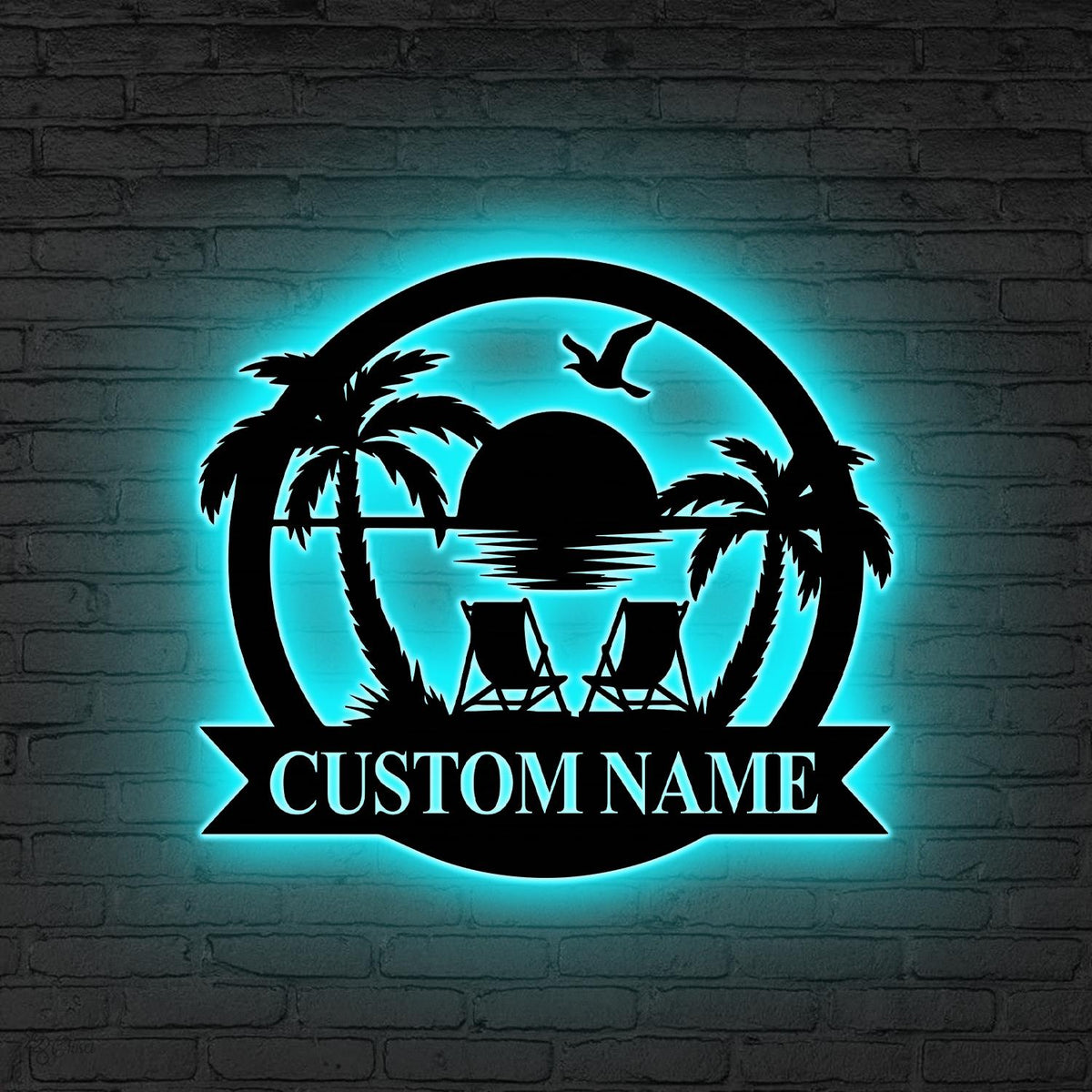 Custom Beach House Sign Led Light, Personalized Coastal Family Sign, Gift for beach, Family Name Sunset Wall, Vacation Home LED, Palm Decor