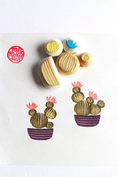 Cactus Rubber Stamp Set | Hand Carved Stamps | Garden Inspired Design | Style No.2