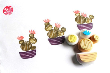 Cactus Rubber Stamp Set | Hand Carved Stamps | Garden Inspired Design | Style No.2