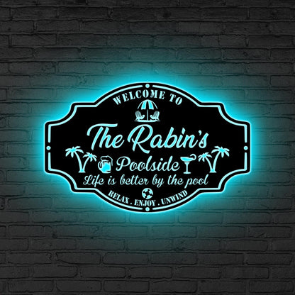 Personalized Backyard Sign LED Light Poolside Metal Sign,Custom Backyard Decor,Sign for Pool, Oasis Sign Patio Decor, Birthday Gift for him
