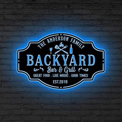 Personalized Backyard Sign LED Light Poolside Metal Sign,Custom Backyard Decor,Sign for Pool, Oasis Sign Patio Decor, Birthday Gift for him