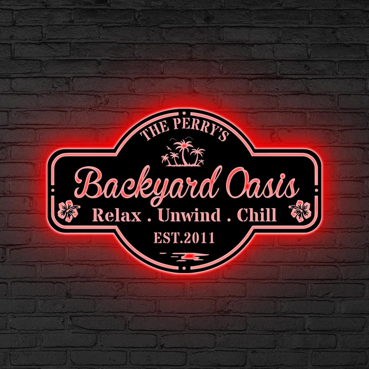 Personalized Backyard Sign LED Light Poolside Metal Sign,Custom Backyard Decor,Sign for Pool, Oasis Sign Patio Decor, Birthday Gift for him