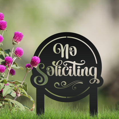 No Soliciting Sign for Yard - Metal Stake for Home Security - Outdoor Entryway Welcome Sign - Charming Lawn Art - Unique Housewarming Gift