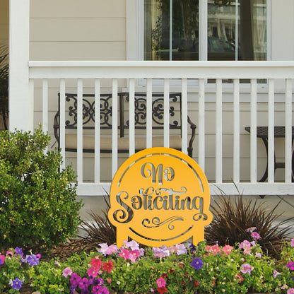 No Soliciting Sign for Yard - Metal Stake for Home Security - Outdoor Entryway Welcome Sign - Charming Lawn Art - Unique Housewarming Gift