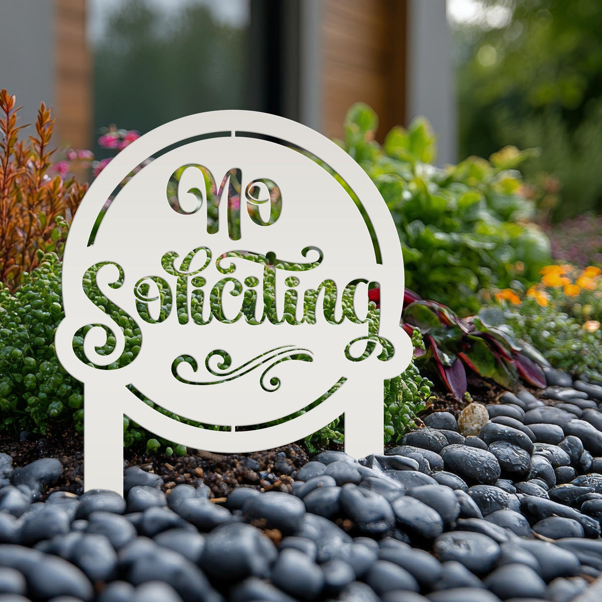 No Soliciting Sign for Yard - Metal Stake for Home Security - Outdoor Entryway Welcome Sign - Charming Lawn Art - Unique Housewarming Gift