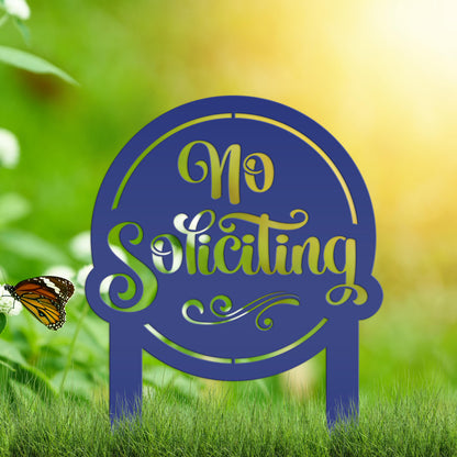 No Soliciting Sign for Yard - Metal Stake for Home Security - Outdoor Entryway Welcome Sign - Charming Lawn Art - Unique Housewarming Gift