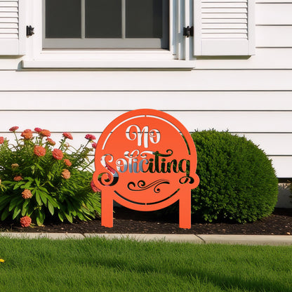 No Soliciting Sign for Yard - Metal Stake for Home Security - Outdoor Entryway Welcome Sign - Charming Lawn Art - Unique Housewarming Gift