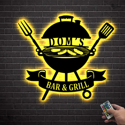 Personalized BBQ Metal Sign Led Light, Backyard Bar & Grill Neon Wall, Gift for Backyard,Custom Grill Neon Light,Patio bar sign,Gift for dad
