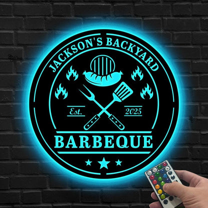 Custom BBQ LED Sign, Personalized Barbeque Metal Wall, Backyard Grill Wall Decor, Gift for dad, Grill Master Backyard Decor, BBQ Neon Sign