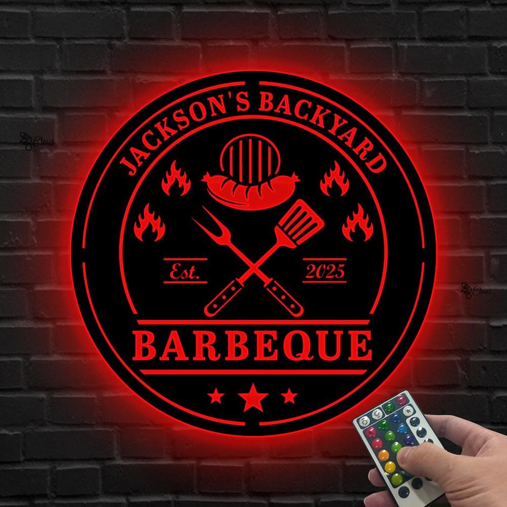 Custom BBQ LED Sign, Personalized Barbeque Metal Wall, Backyard Grill Wall Decor, Gift for dad, Grill Master Backyard Decor, BBQ Neon Sign