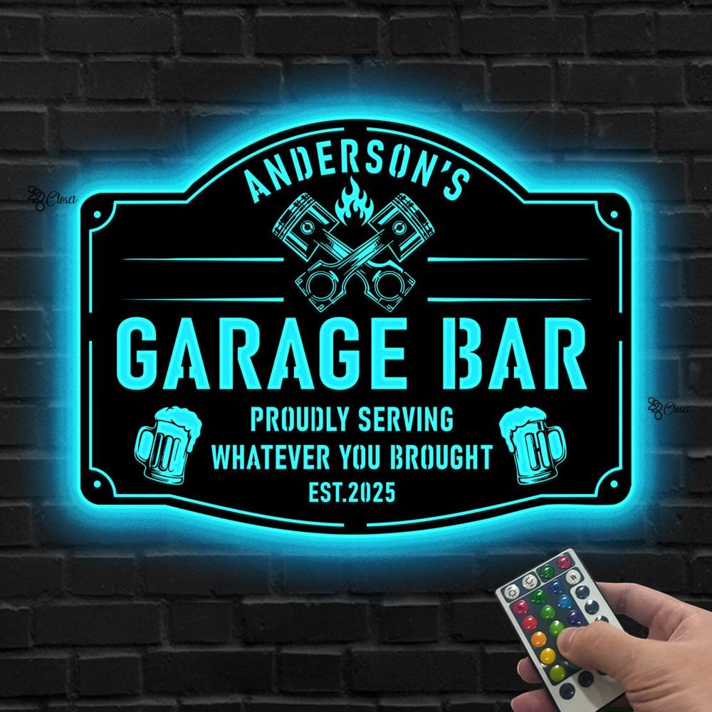 Custom Garage Bar LED Sign, Man Cave Decor, Personalized Garage Neon Sign, Gift for dad, Garage sign, Bar sign, Workshop decor,Home bar sign