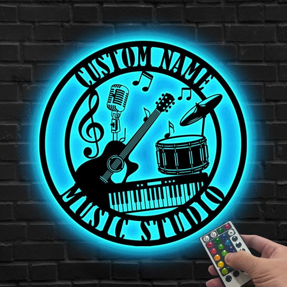 Custom Music Studio LED Sign, Personalized Music Room Decor,Guitar Drum Neon,Gift for son, Guitar Drum Keyboard Sign, Musical instrument art