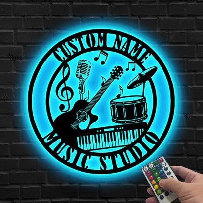 Custom Music Studio LED Sign, Personalized Music Room Decor,Guitar Drum Neon,Gift for son, Guitar Drum Keyboard Sign, Musical instrument art
