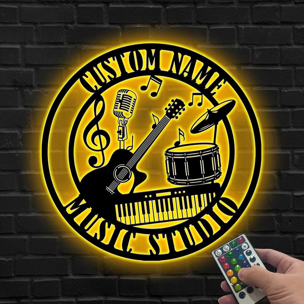 Custom Music Studio LED Sign, Personalized Music Room Decor,Guitar Drum Neon,Gift for son, Guitar Drum Keyboard Sign, Musical instrument art