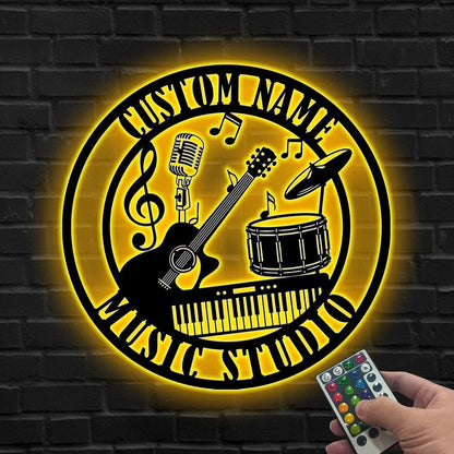 Custom Music Studio LED Sign, Personalized Music Room Decor,Guitar Drum Neon,Gift for son, Guitar Drum Keyboard Sign, Musical instrument art