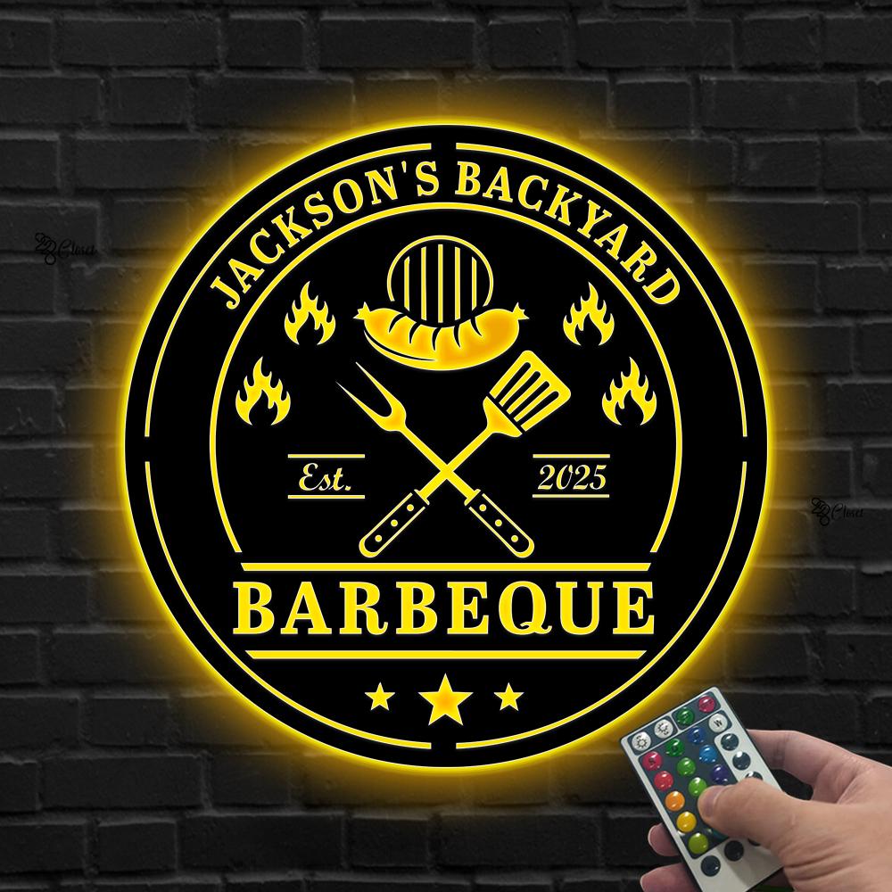 Custom BBQ LED Sign, Personalized Barbeque Metal Wall, Backyard Grill Wall Decor, Gift for dad, Grill Master Backyard Decor, BBQ Neon Sign