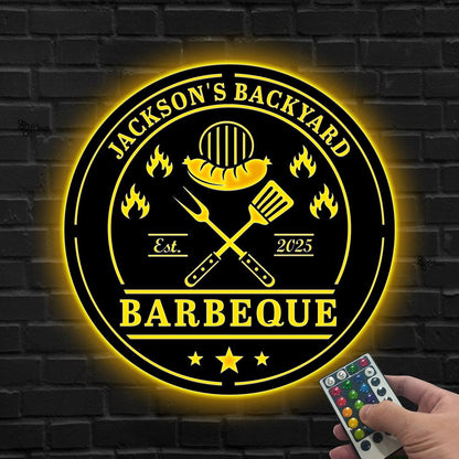 Custom BBQ LED Sign, Personalized Barbeque Metal Wall, Backyard Grill Wall Decor, Gift for dad, Grill Master Backyard Decor, BBQ Neon Sign
