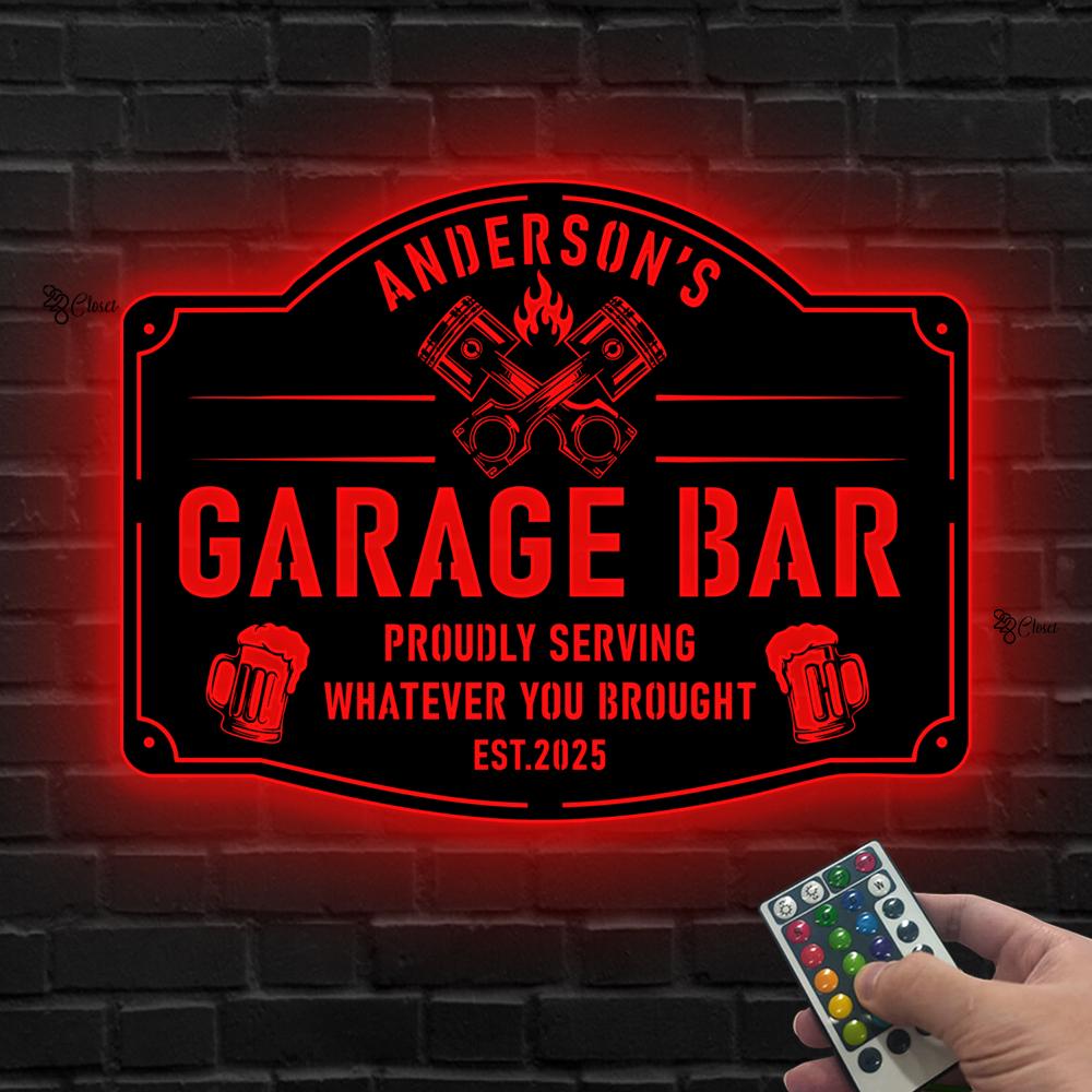Custom Garage Bar LED Sign, Man Cave Decor, Personalized Garage Neon Sign, Gift for dad, Garage sign, Bar sign, Workshop decor,Home bar sign