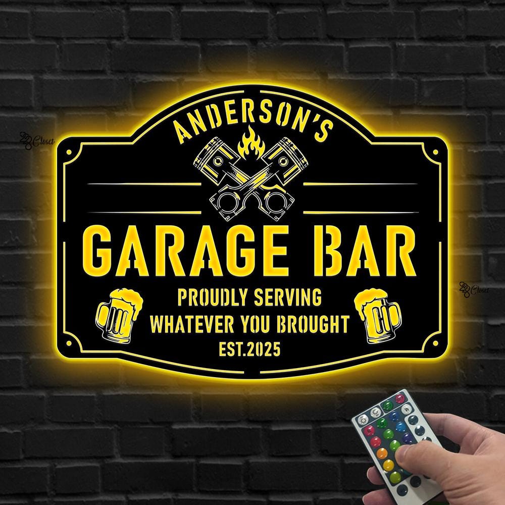 Custom Garage Bar LED Sign, Man Cave Decor, Personalized Garage Neon Sign, Gift for dad, Garage sign, Bar sign, Workshop decor,Home bar sign
