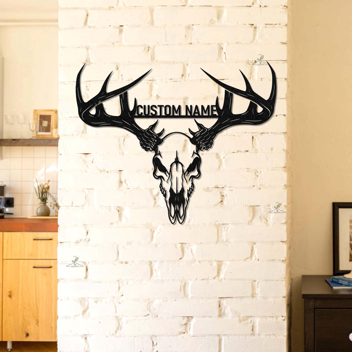 Custom Deer Skull Metal Sign, Personalized Antler Wall Decor, Gift for dad, Hunter Skull Wall Sign, Hunting Lodge Sign, Antler name sign