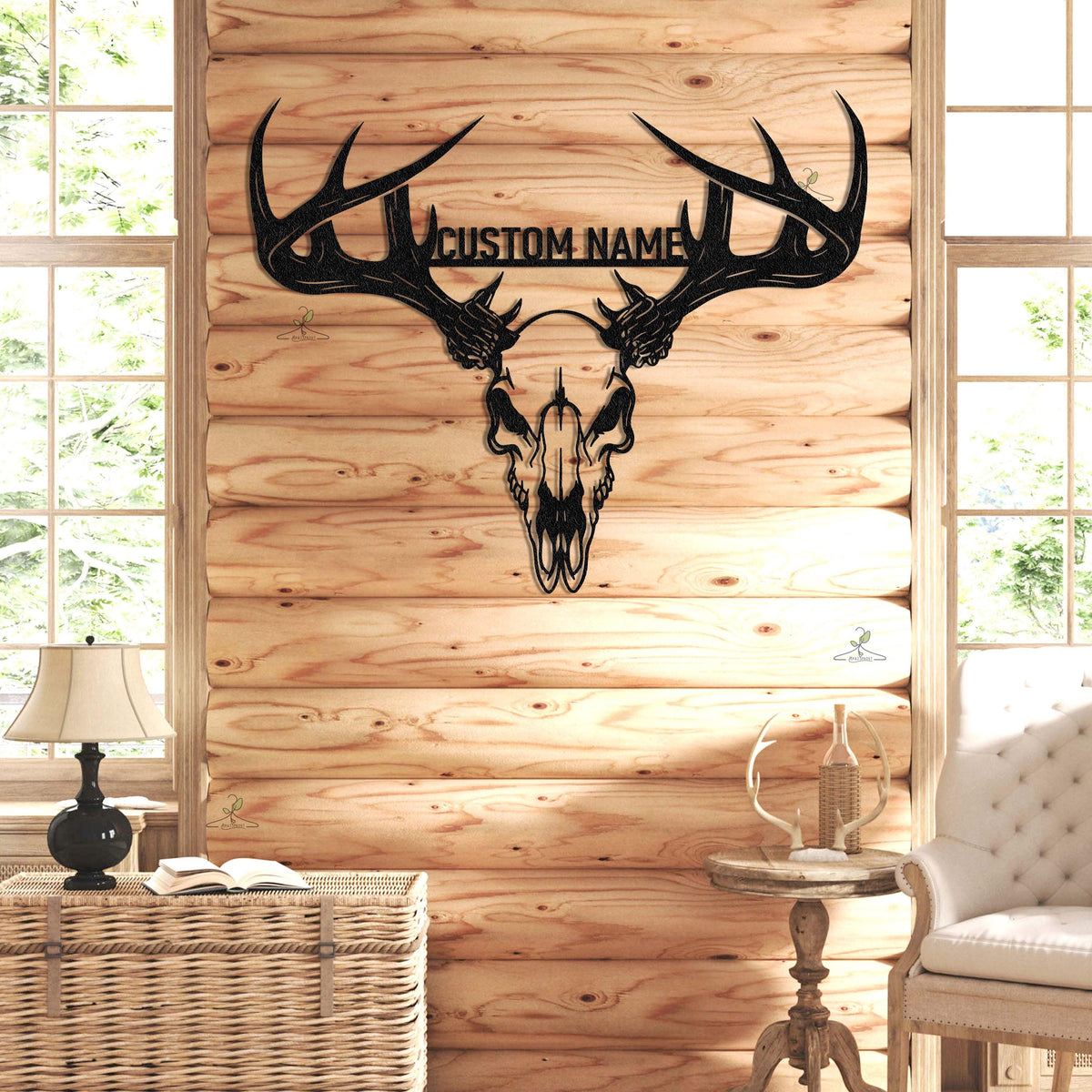 Custom Deer Skull Metal Sign, Personalized Antler Wall Decor, Gift for dad, Hunter Skull Wall Sign, Hunting Lodge Sign, Antler name sign