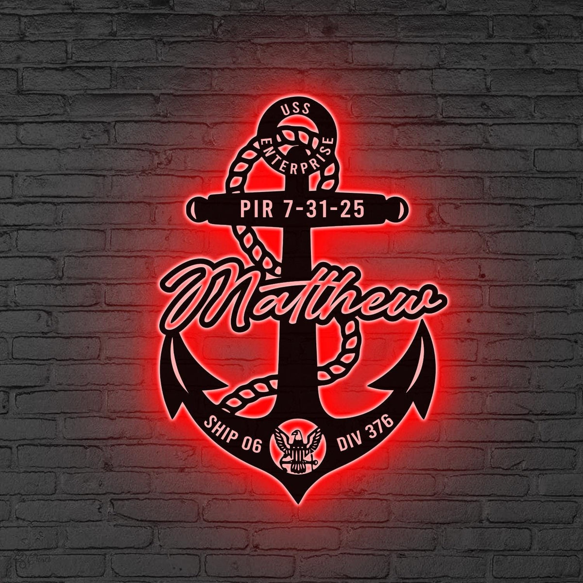 Custom Navy Anchor LED Sign, Personalized Military Wall Light, Gift for dad, Personalized Navy Decor, Gift for Graduation, Sailor Anchor LED